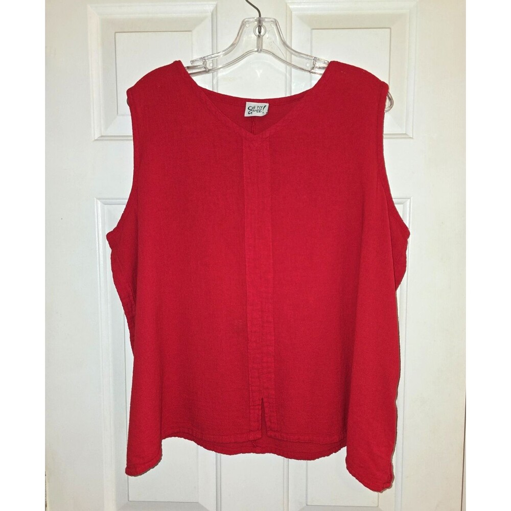 Oh My Gauze Red Tank Top XXL Sz 3 Plus 100% Cotton Lagenlook Breezy Vintage Chic